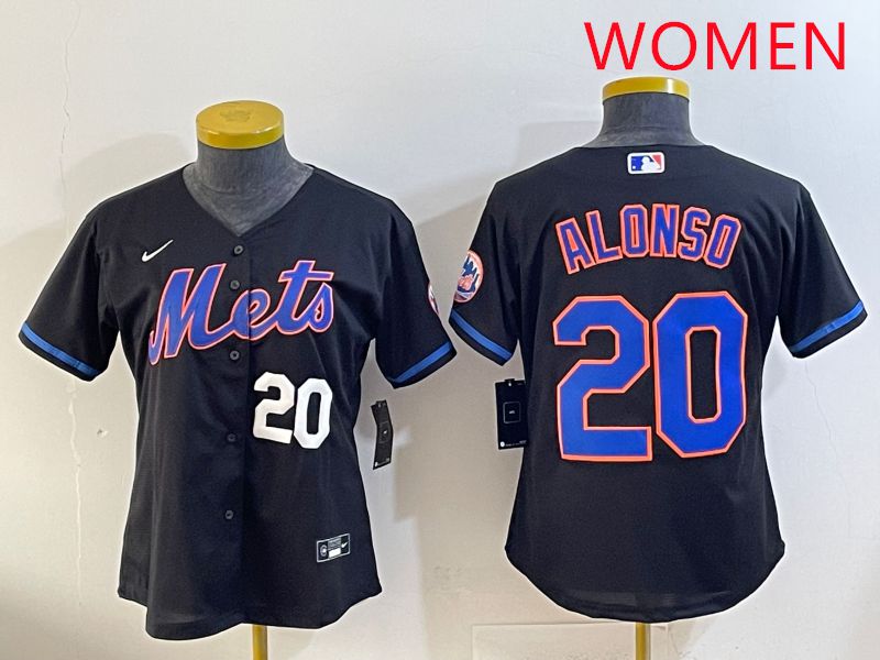 Women 2025 New York Mets #20 Alonso Black Game Nike MLB Jersey style 2